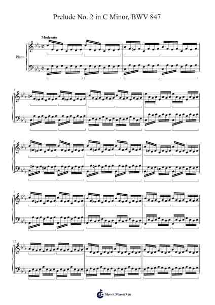 Prelude No. 2 in C Minor, BWV 847 Sheet Music by Johann Sebastian Bach-Arr.Huwat Cookenand