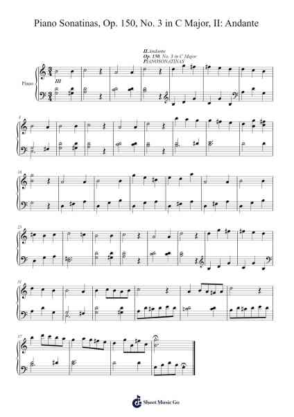 Piano Sonatinas, Op. 150, No. 3 in C Major, II: Andante Sheet Music by Henry Maylath-Arr.Charnal Tayward
