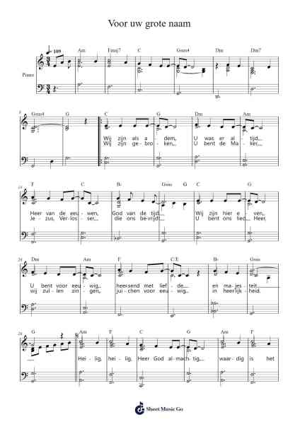 Voor uw grote naam Sheet Music by -Arr.Kingrell