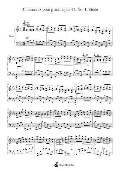 3 Morceaux pour piano, Op. 17, No. 1, Étude Sheet Music by Jāzeps Vītols-Arr.Rosworth