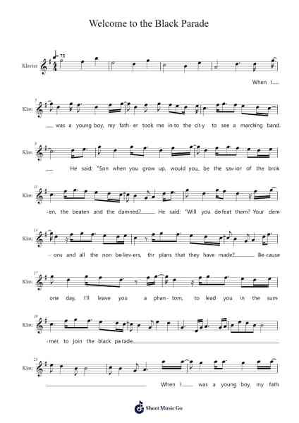 Welcome to the Black Parade Sheet Music by My Chemical Romance-Arr.Yedpont
