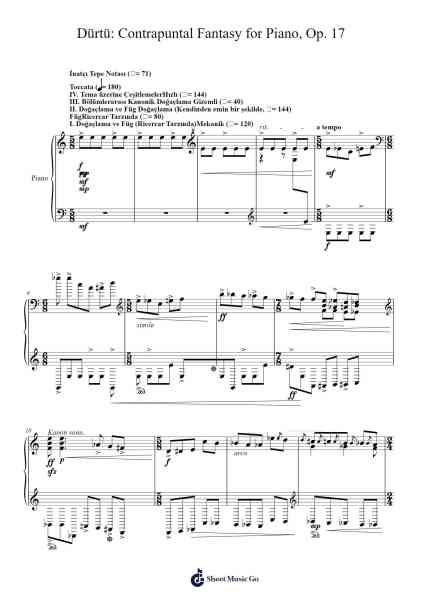 Dürtü: Contrapuntal Fantasy for Piano, Op. 17 Sheet Music by Yağız Arslan-Arr.Caewald Tabpritt