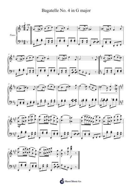 Bagatelle No. 4 in G major Sheet Music by Swiftlvis-Arr.Hewgy Fowearl