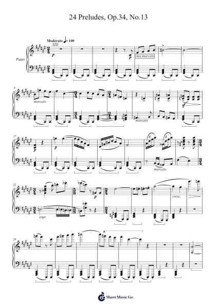 24 Preludes, Op. 34, No. 13 Sheet Music by Dmitri Shostakovich-Arr.Milllas