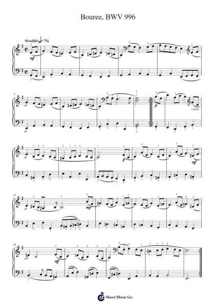 Bourrée in E Minor, BWV 996 Sheet Music by Johann Sebastian Bach-Arr.Fordniah