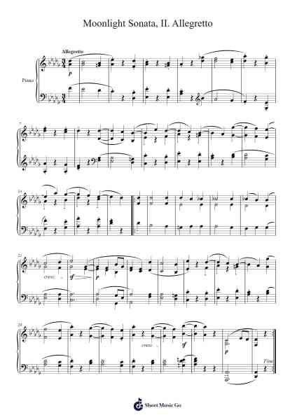 Piano Sonata No. 14 in C-sharp minor, Op. 27 No. 2, "Moonlight", II. Allegretto Sheet Music by Ludwig van Beethoven-Arr.Boycegold