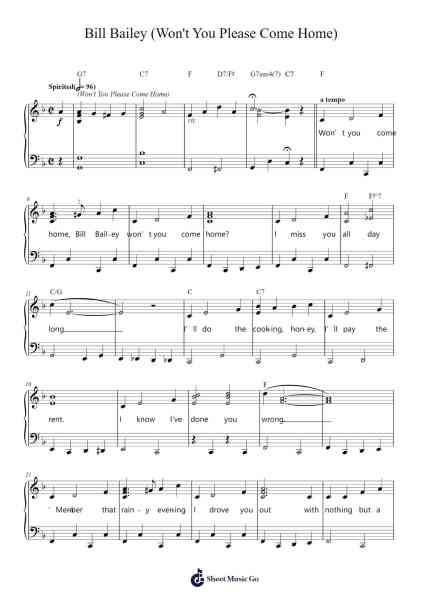 Bill Bailey (Won't You Please Come Home) Sheet Music by Hughie Cannon-Arr.Mablia Finkeith