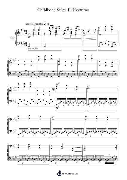 Childhood Suite, II. Nocturne Sheet Music by Genegreve Lousnow-Arr.Clylogg Brarie