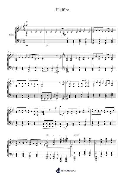 Hellfire 楽譜 by Misc Cartoons-Arr.Humlop