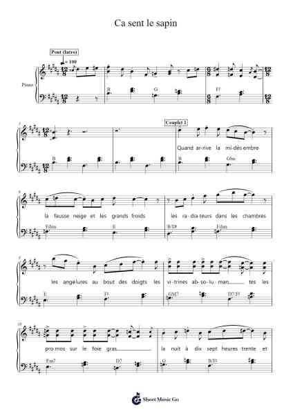 Ca sent le sapin Sheet Music by Jeanne Cherhal-Arr.Saslaide Wattvic