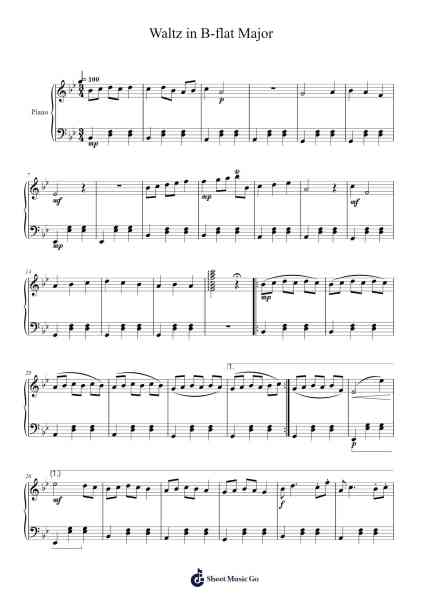 Waltz in B-flat Major Sheet Music by Justin Lee-Arr.Wrighttab