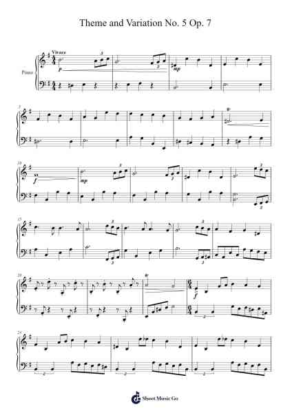 Theme and Variations No. 5 in E Major, Op. 7 Sheet Music by ...etc...-Arr.Hicksnia