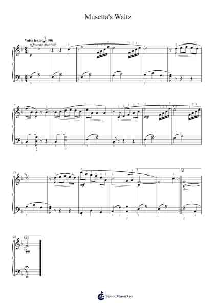 Musetta's Waltz from La Bohème Sheet Music by Giacomo Puccini-Arr.Pagbird
