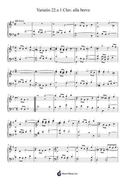Variatio 22 a 1 Clav. alla breve Sheet Music by -Arr.Prufe Pearridge