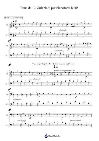 Tema con 12 Variazioni in C Major, K. 265 "Ah, vous dirai-je, Maman" Sheet Music by W. A. MOZART-Arr.Thompps