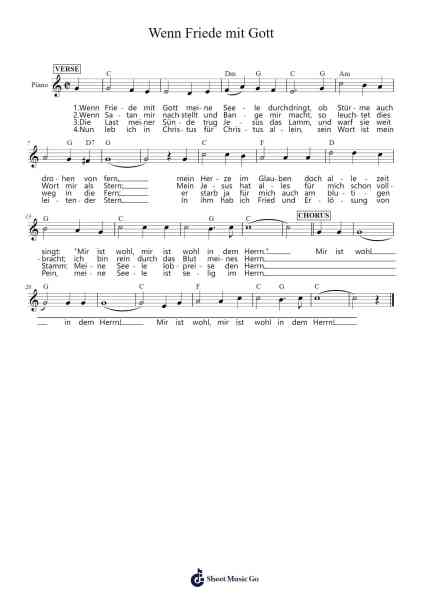 Wenn Friede mit Gott Sheet Music by -Arr.Cookje