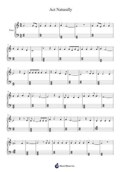 Act Naturally Sheet Music by Johnny Horton/Johnny Russell/Vonnie Monnie Morrison-Arr.Louiefie