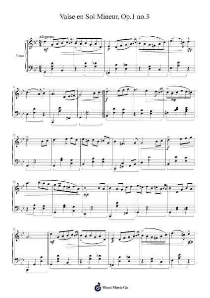 Valse en Sol Mineur, Op. 1 No. 3 Sheet Music by Jonathan Rondeau-Arr.Zoeliot Maugpe