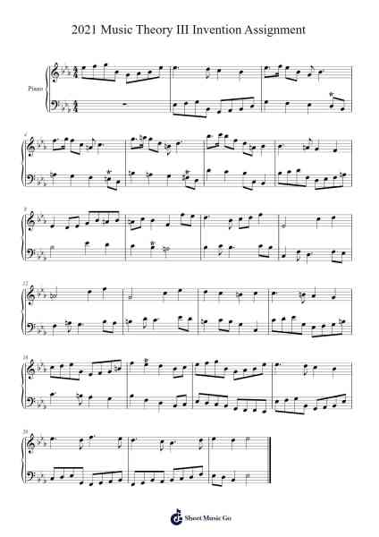 2021 Music Theory III Invention Assignment Sheet Music by elibkelly0-Arr.Davexy Tykins