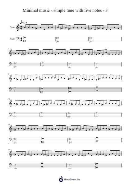 Minimal music - simple tune with five notes - 3 Sheet Music by xxvinod-Arr.Alruth