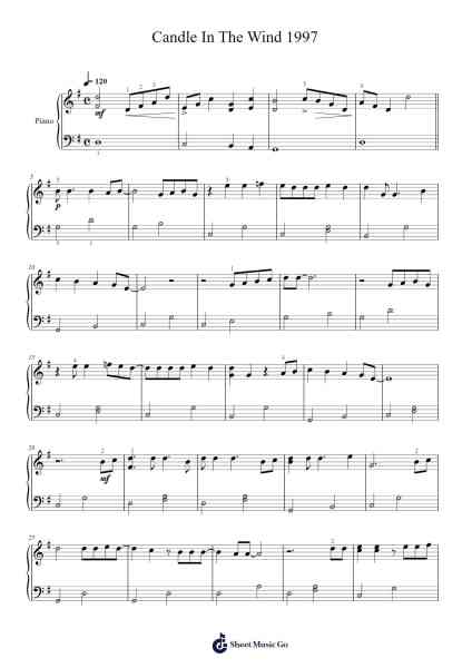 Candle In The Wind 1997 Sheet Music by Elton John-Arr.Swinale Reedria