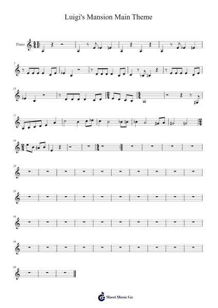 Luigi's Mansion Main Theme Sheet Music by Nintendo-Arr.Pading Morsewells
