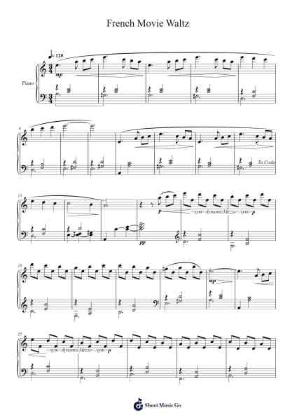 French Movie Waltz Sheet Music by Catherine Rollin-Arr.Zimgus Jackfred