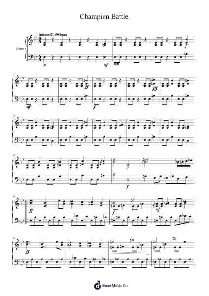 Champion Battle Sheet Music by Junichi Masuda-Arr.Janejill Mooca