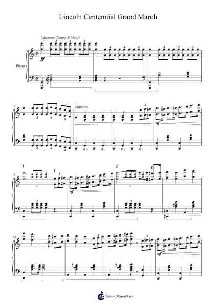 Lincoln Centennial Grand March Sheet Music by E. T. Paull-Arr.Edphne