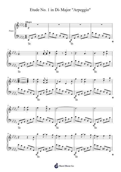 Etude No. 1 in D♭ Major "Arpeggio" Sheet Music by Jonesries Accook-Arr.Prittpeg