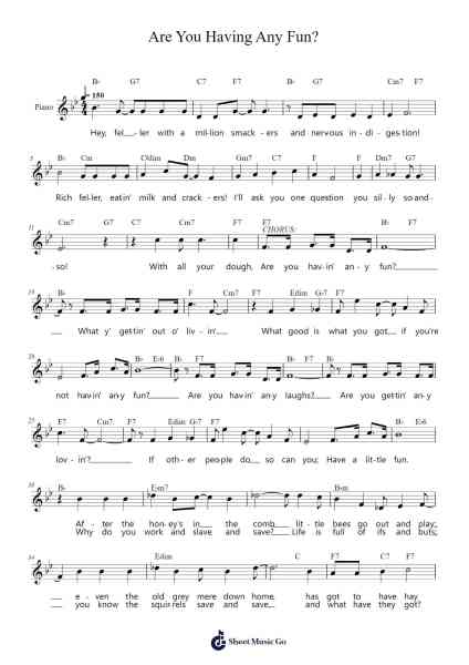 Are You Having Any Fun? Sheet Music by Sammy Fain-Arr.Wesquinn Bunmeg