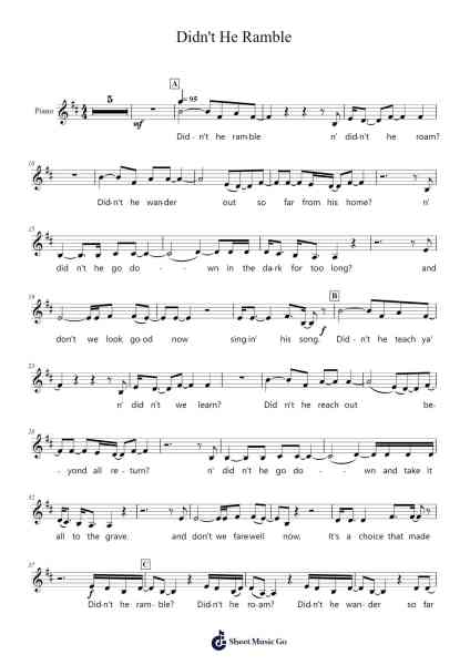 Didn't He Ramble Sheet Music by Glen Hansard-Arr.Golddon