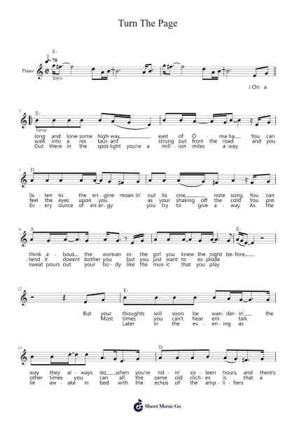 Turn The Page Sheet Music by Bob Seger-Arr.Grever Carhume