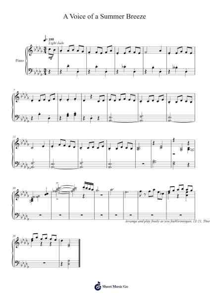 A Voice of a Summer Breeze Sheet Music by Toursbur-Arr.Greenlew