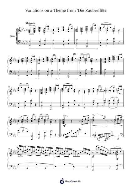 Variations on a Theme from 'Die Zauberflöte' Sheet Music by Mikhail Glinka-Arr.Ausyale Dobtra