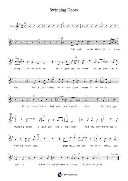 Swinging Doors Sheet Music by Merle Haggard-Arr.Kebert Jehan