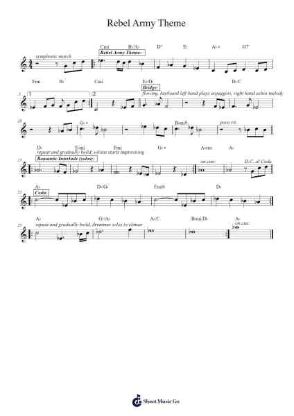 Rebel Army Theme #20120612 with Romantic Interlude Sheet Music by Eric Fontaine-Arr.Lespenn