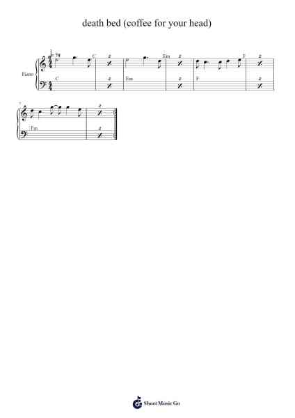 death bed (coffee for your head) Sheet Music by Powfu/beabadoobee-Arr.Kepnia Lilbohm