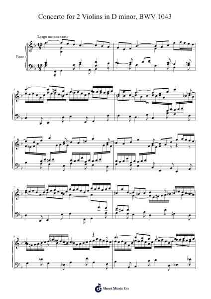 Concerto for 2 Violins in D minor, BWV 1043 Sheet Music by Johann Sebastian Bach-Arr.Derkyle