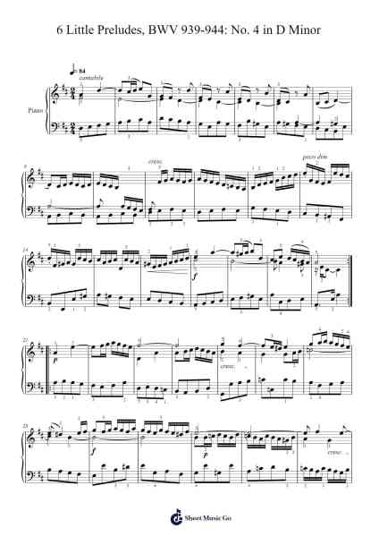 6 Little Preludes, BWV 939-944: No. 4 in D Minor Sheet Music by Johann Sebastian Bach-Arr.Kennick