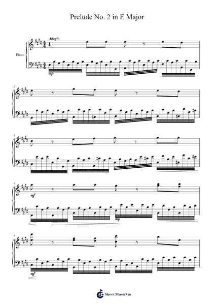 Prelude No. 2 for Pianoforte in E Major Sheet Music by Eleazar Torres Gallegos-Arr.Backwey Naric