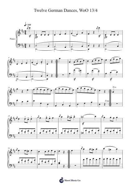 Twelve German Dances, WoO 13: No. 4 Sheet Music by Ludwig van Beethoven-Arr.Greenblack Xawilde