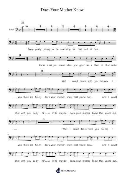 Does Your Mother Know Sheet Music by Emlard Gemcah-Arr.Francespkins Vicpham