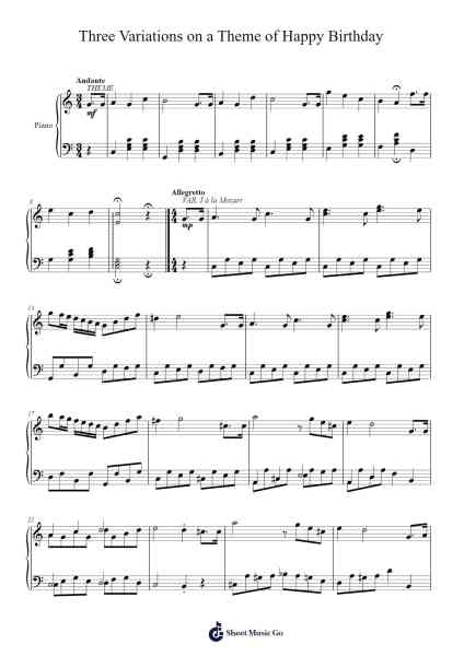 Three Variations on a Theme of Happy Birthday Sheet Music by J. van Cleeff-Arr.Bairdted Fage