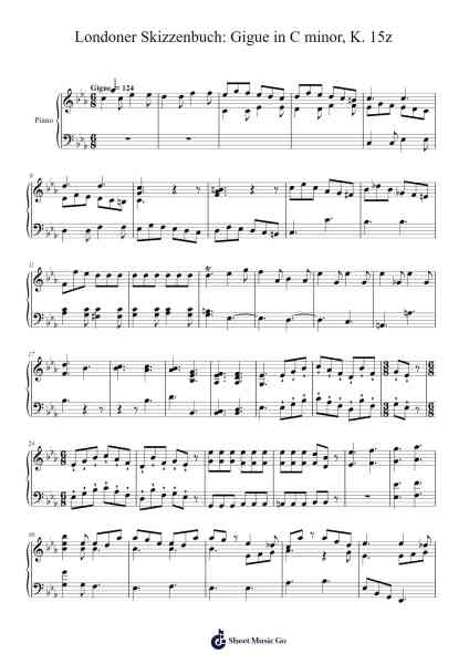 Londoner Skizzenbuch: Gigue in C minor, K. 15z Sheet Music by Wolfgang Amadeus Mozart-Arr.Thornnah