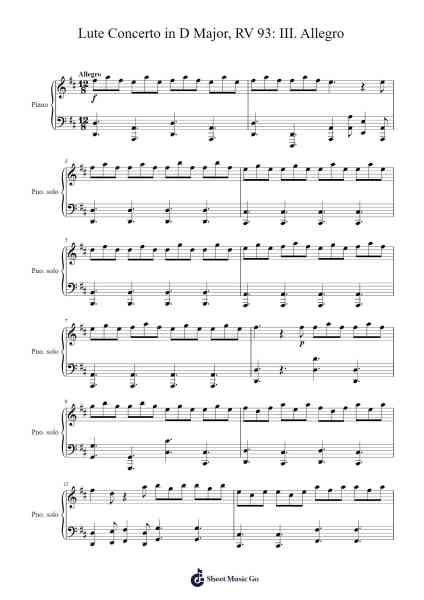 Lute Concerto in D Major, RV 93: III. Allegro Sheet Music by Antonio Vivaldi-Arr.Wrightac Phimaud
