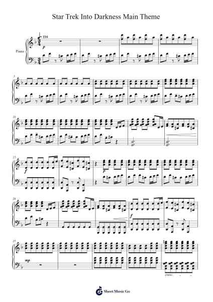 Star Trek Into Darkness Main Theme Sheet Music by Misc Soundtrack-Arr.Bobright