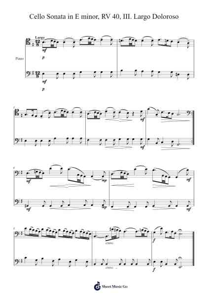 Cello Sonata in E Minor, RV 40: III. Largo Sheet Music by Antonio Vivaldi-Arr.Caetion Penburns