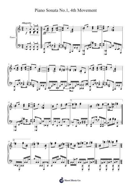 Piano Sonata No. 1: IV. Allegro Sheet Music by Charles Edward Ives-Arr.Regwill Nalome