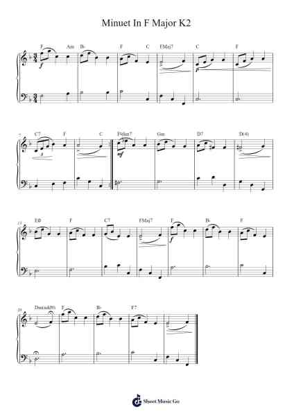 Minuet in F Major, K. 2 Sheet Music by Wolfgang Amadeus Mozart-Arr.Narion